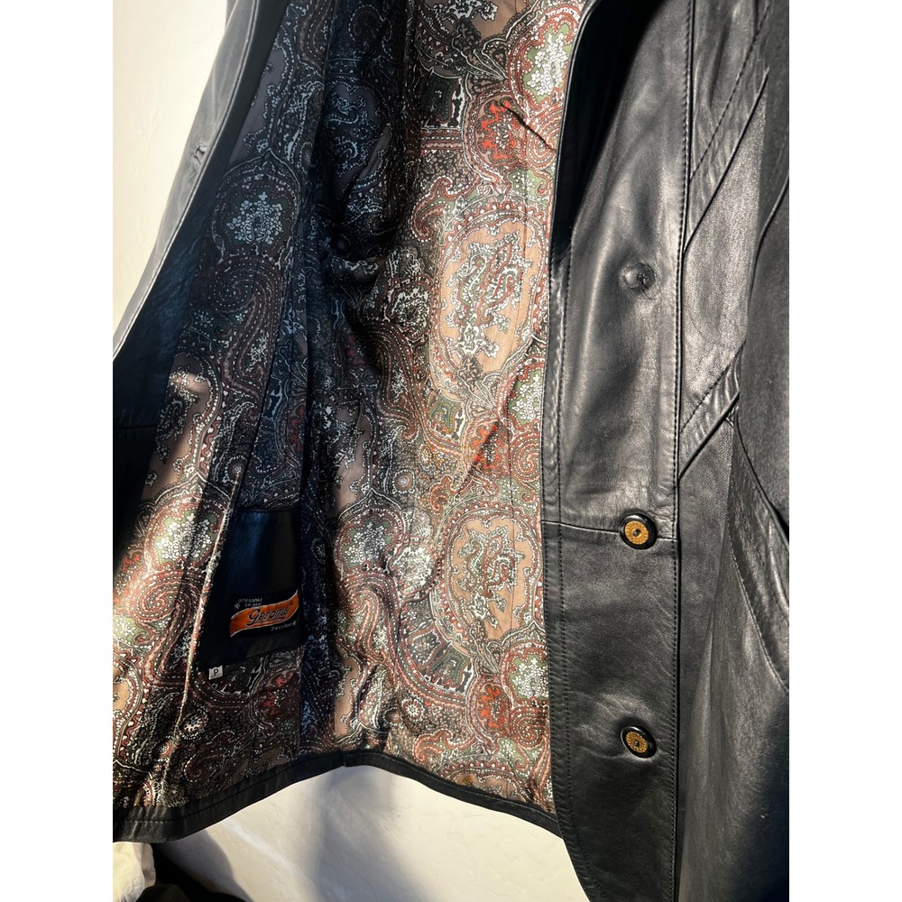 Vintage Gerome Barcelona Black Lambskin Leather Paisley Lined Jacket 80s Chevron - Picture 5 of 14